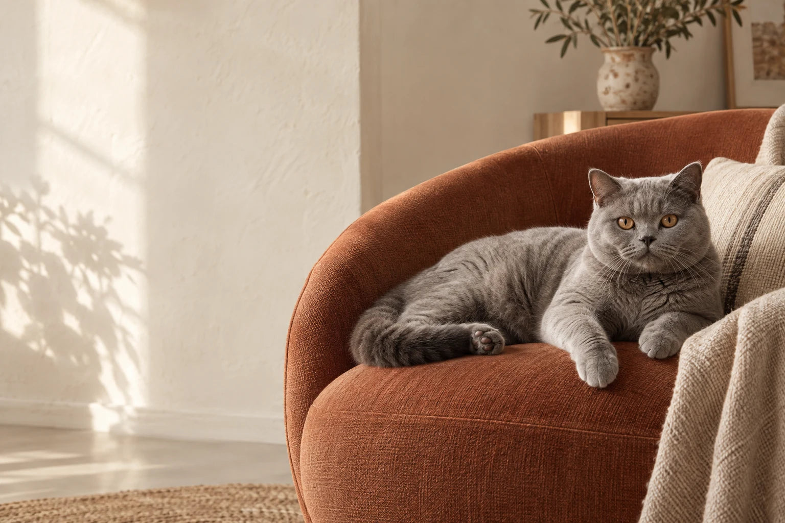 Un chat installé confortablement dans son fauteuil