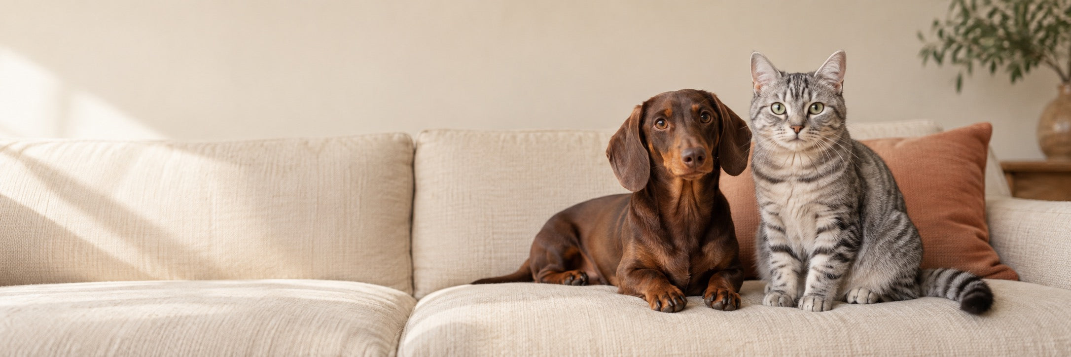 Un chien et un chat installés ensemble à la maison